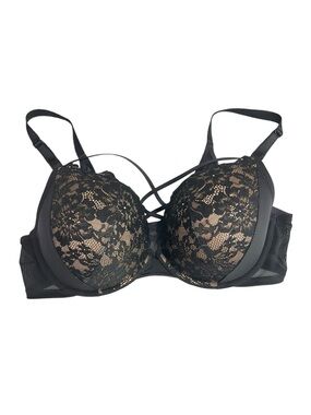 Torrid XO Boost Plunge Black Lace Underwire Push Up Bra Size 40DD